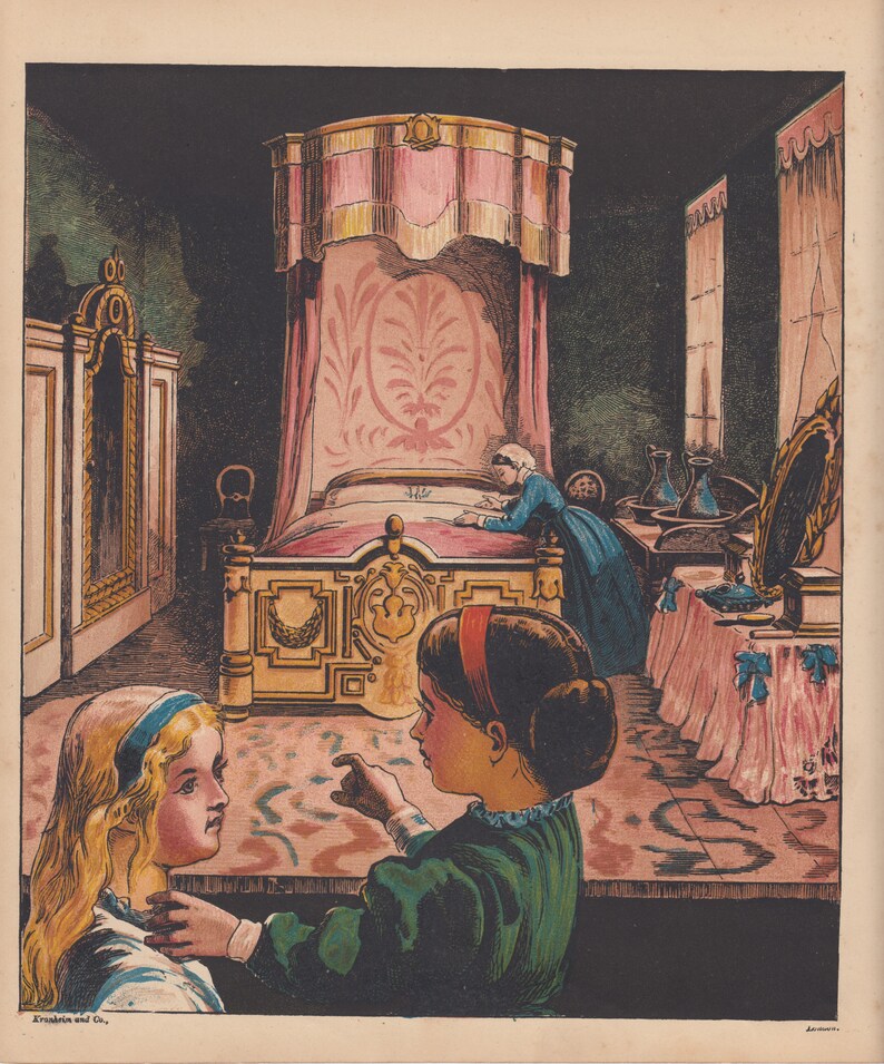 Early Very Large &amp; Elegant Victorian Dollhouse Doll House Interior View of Ladies Bed Chamber ...