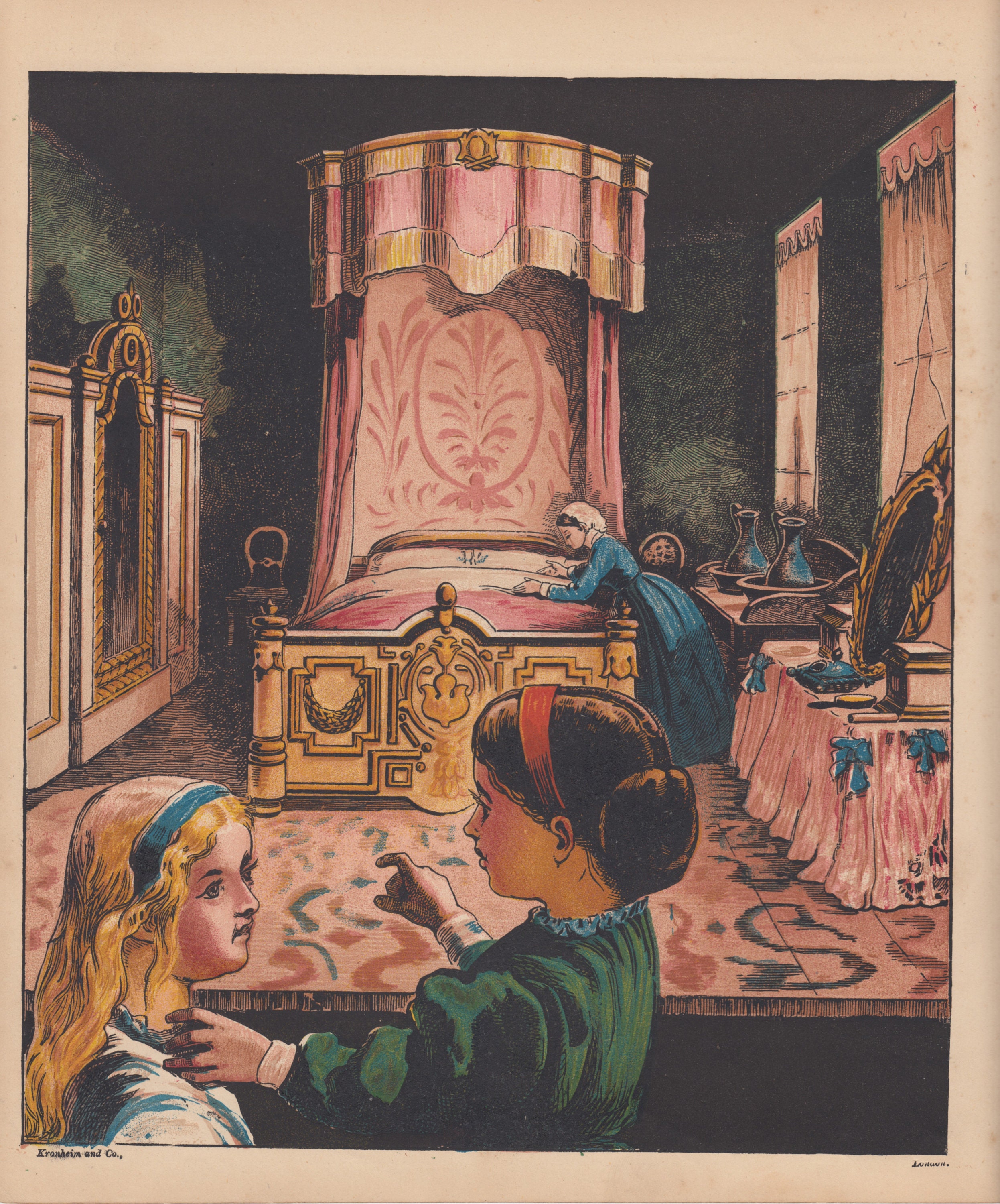 Early Very Large &amp; Elegant Victorian Dollhouse Doll House Interior View of Ladies Bed Chamber ...