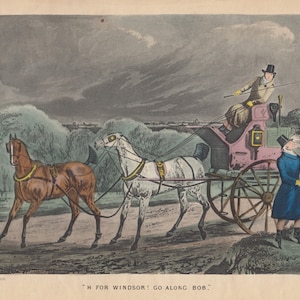 Arnés de carruaje tirado por caballos temprano que conduce un caballo de color antiguo Lámina artística