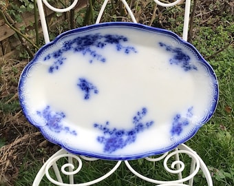 W H Grindley & Co, Large Flow Blue Oval Serving Platter, Marechal Niel Pattern, Made in England 1911, 18&quot; x 13&quot; x 1.75&quot;, Very Good Condition