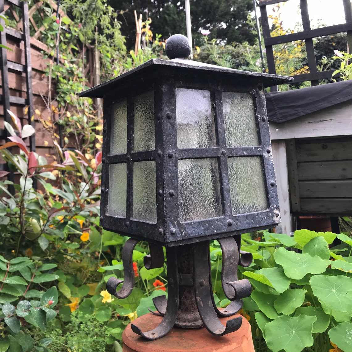 Black Wrought Iron Lantern Reclaimed Exterior Piece for Etsy