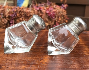 Small Glass Salt and Pepper Shakers, Perfect for Cafe Tables, Good for Sugar, Excellent Condition 1.75" x 2.25" x 1.25", 4 Sets Available