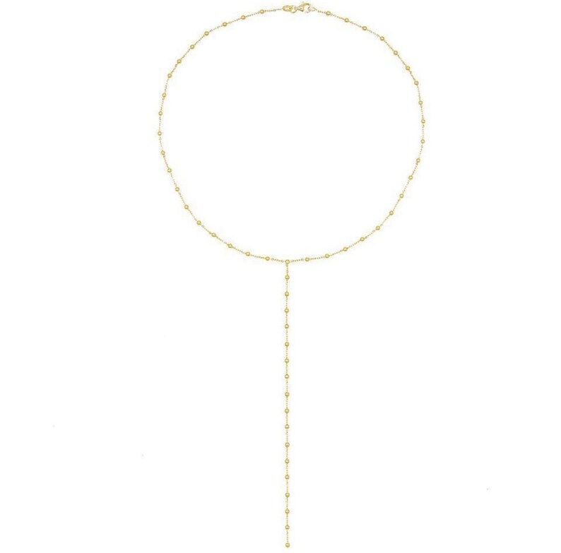 Ball chain Gold lariat necklace
