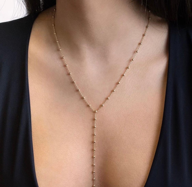 Ball chain Gold lariat necklace