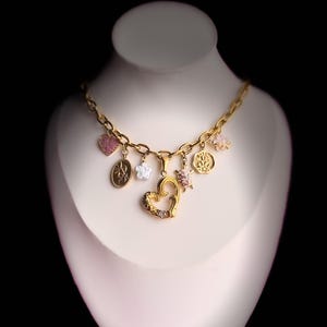 Gold Chain Charm Necklace - Pink & Gold