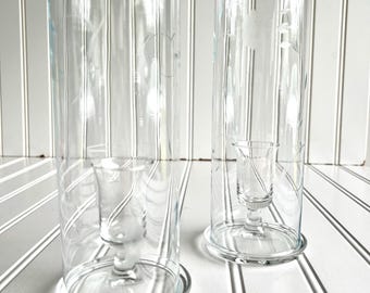 Glass Candle Stick Holders with Flower Etching