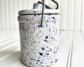 Blue and white Speckled Crock