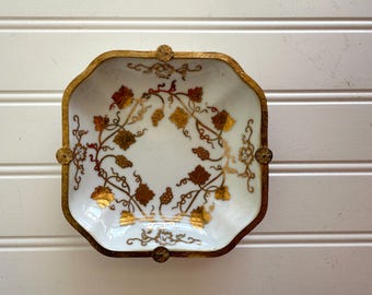 Gold Painted Ceramic Bowl with Metal Accents
