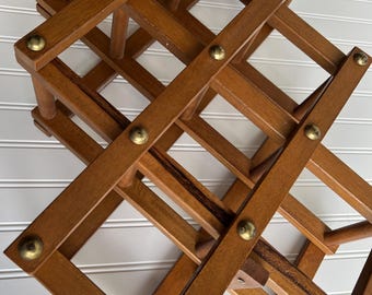 Wood Folding Wine Rack with Brass Accents