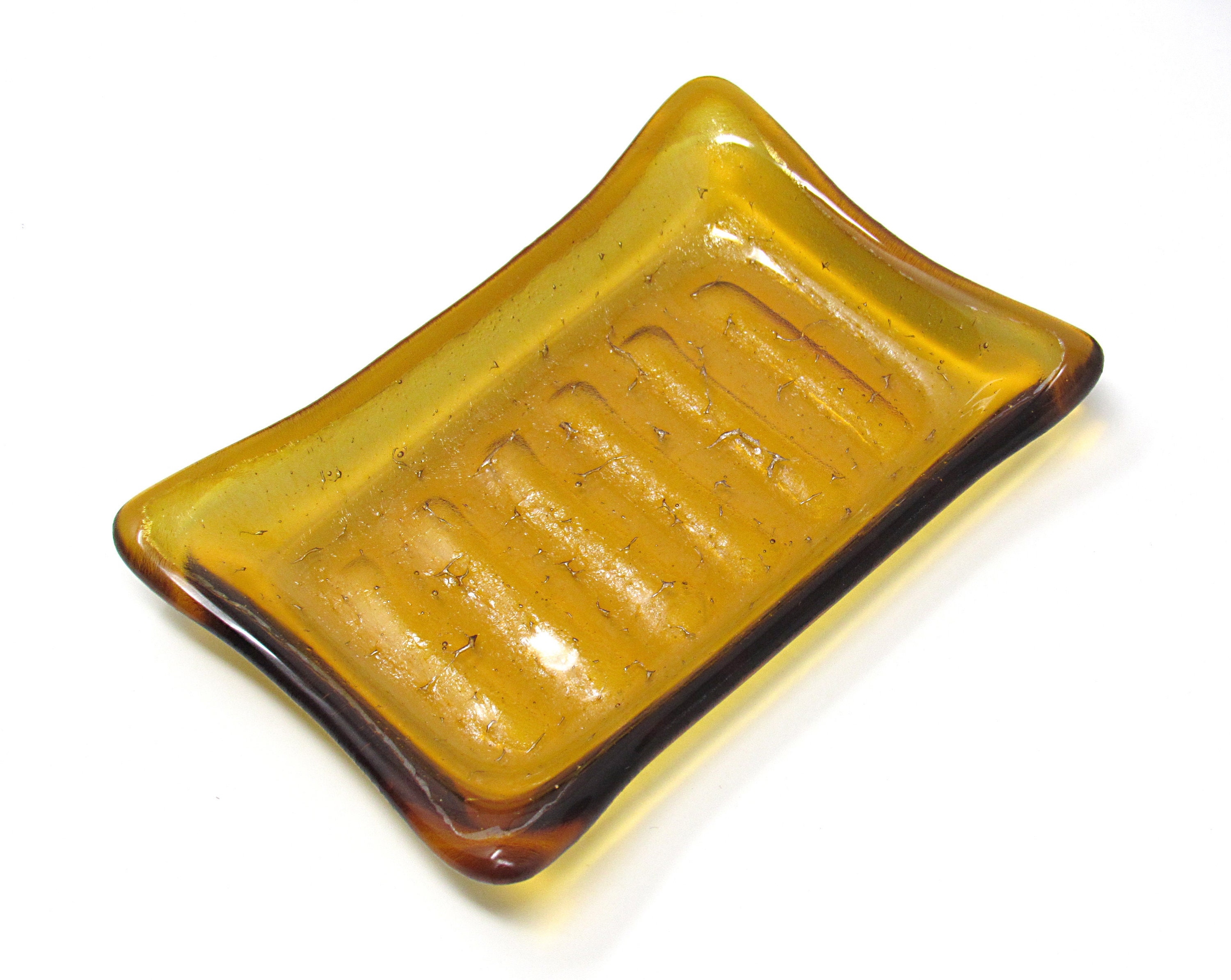 Amber Fused Glass Soap Dish with String Bubbles for Bar Soap Etsy