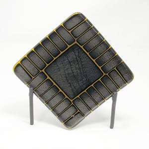 Square Iridescent Gold and Silver Fused Glass Plate: Mediterranean Decor