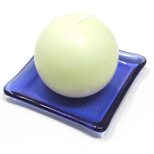 Dark Sapphire Blue Fused Glass Dish: Square Coaster or Trinket Dish