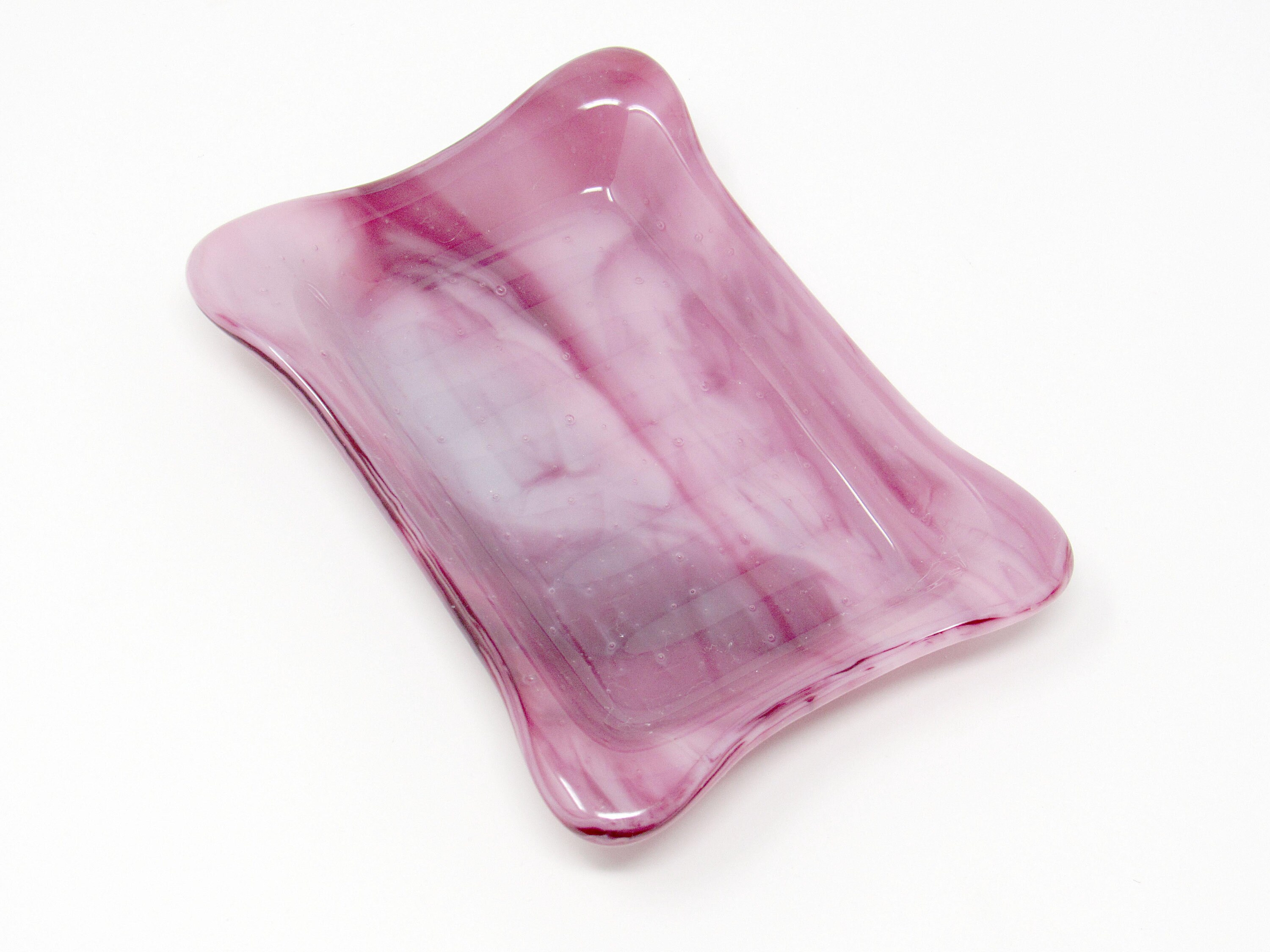 Pink Fused Glass Soap Dish with White Bar Soap Holder Etsy