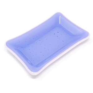 Handmade Purple Fused Glass Dish with Pink Rim: Rectangular Key or Trinket Holder
