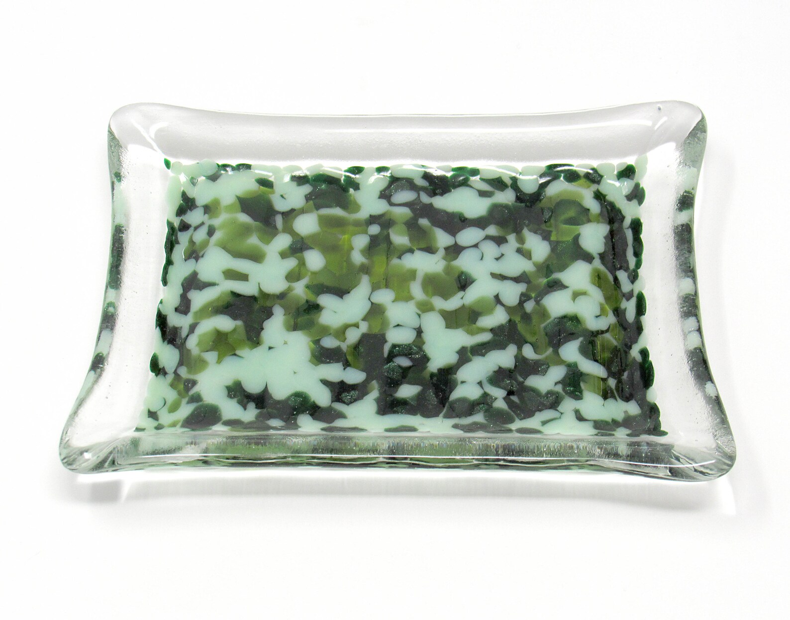 Large Green Fused Glass Soap Dish with Pebbles Bar Soap Etsy