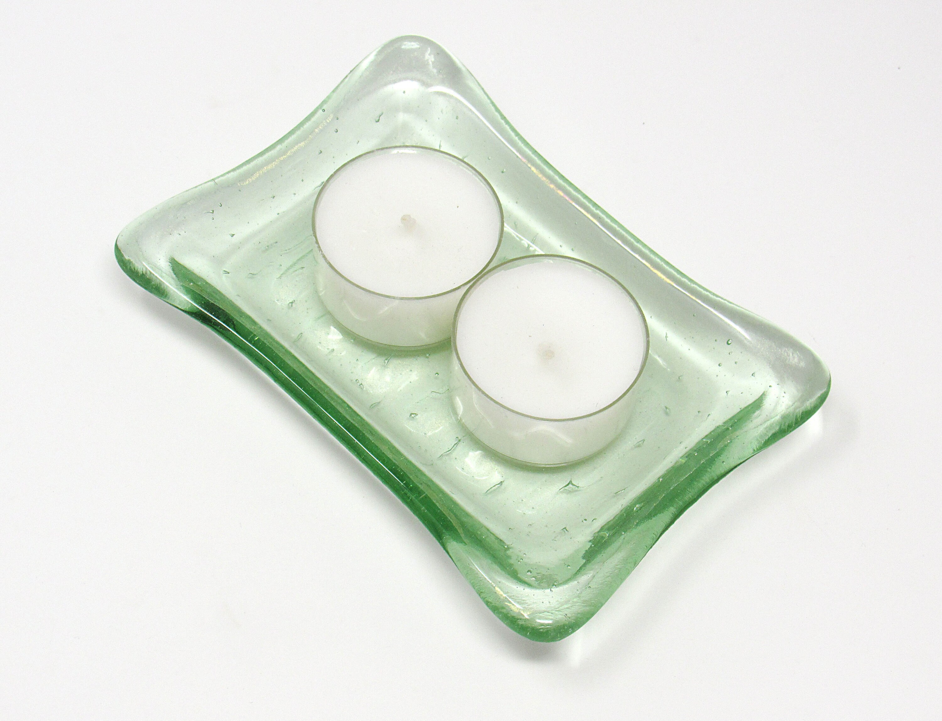 Handmade Light Green Glass Soap Dish With String Bubbles Etsy