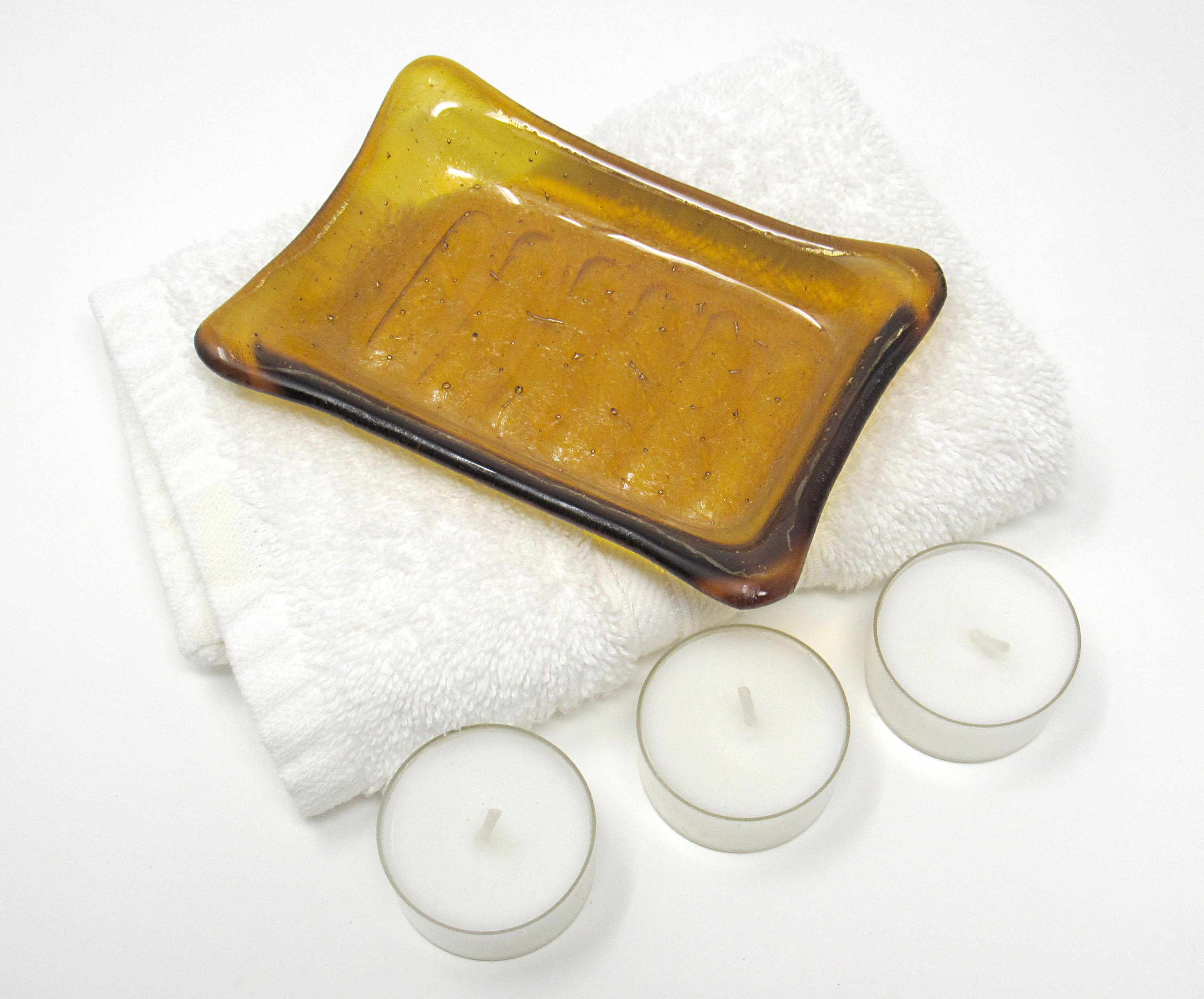 Deep Amber Fused Glass Soap Dish with Shimmering String Etsy