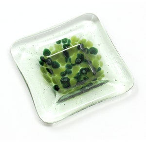 Small Light Green Pebbled Fused Glass Dish: Square Ring Dish