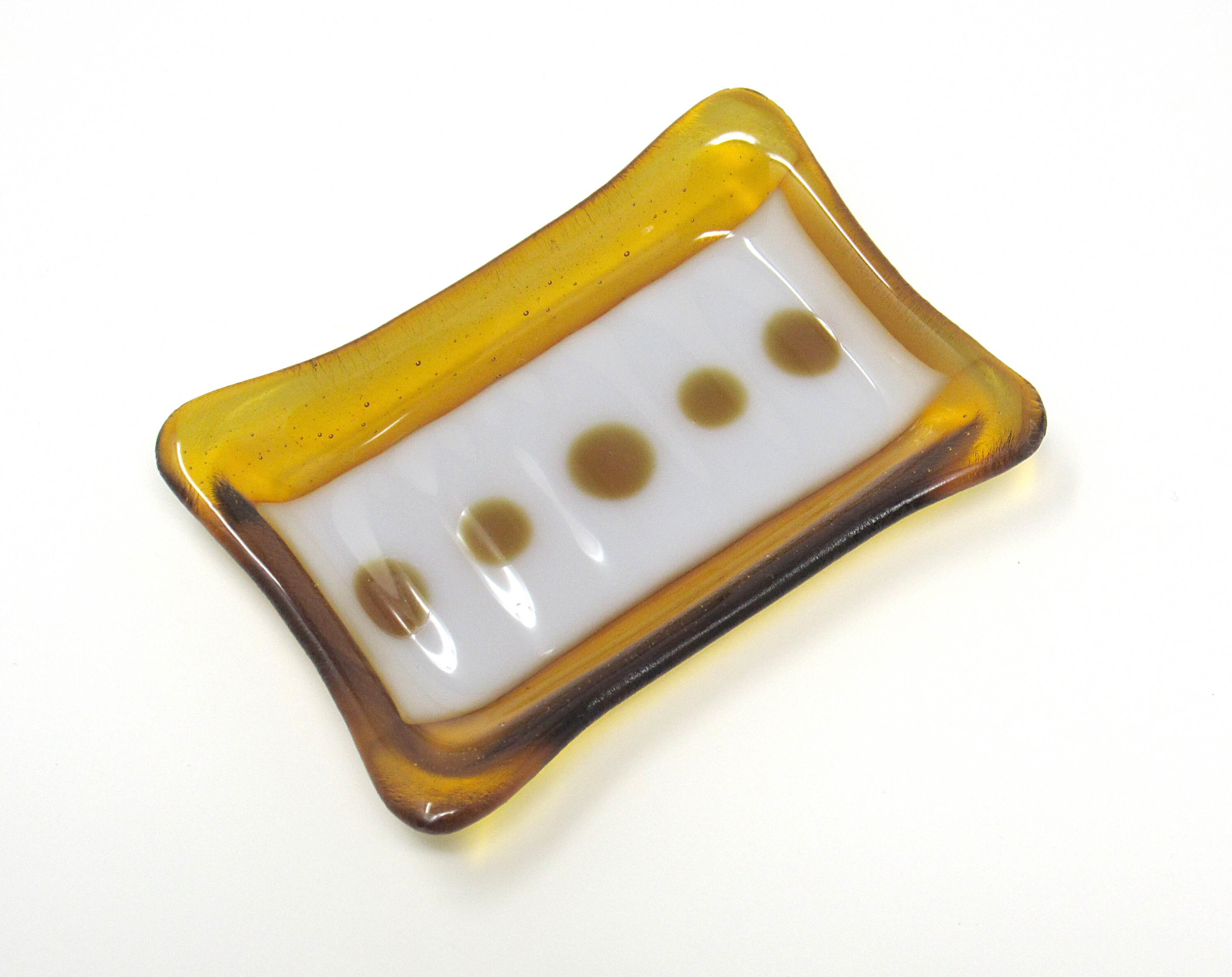 Amber and White Fused Glass Soap Dish with Amber Accents for Etsy