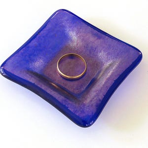 Small Dark Purple Iridescent Fused Glass Dish: Square Ring Dish or Jewelry Holder