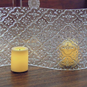Clear Curved Slumped Glass Candle Screen with Raised Pattern: Handmade Table Centerpiece