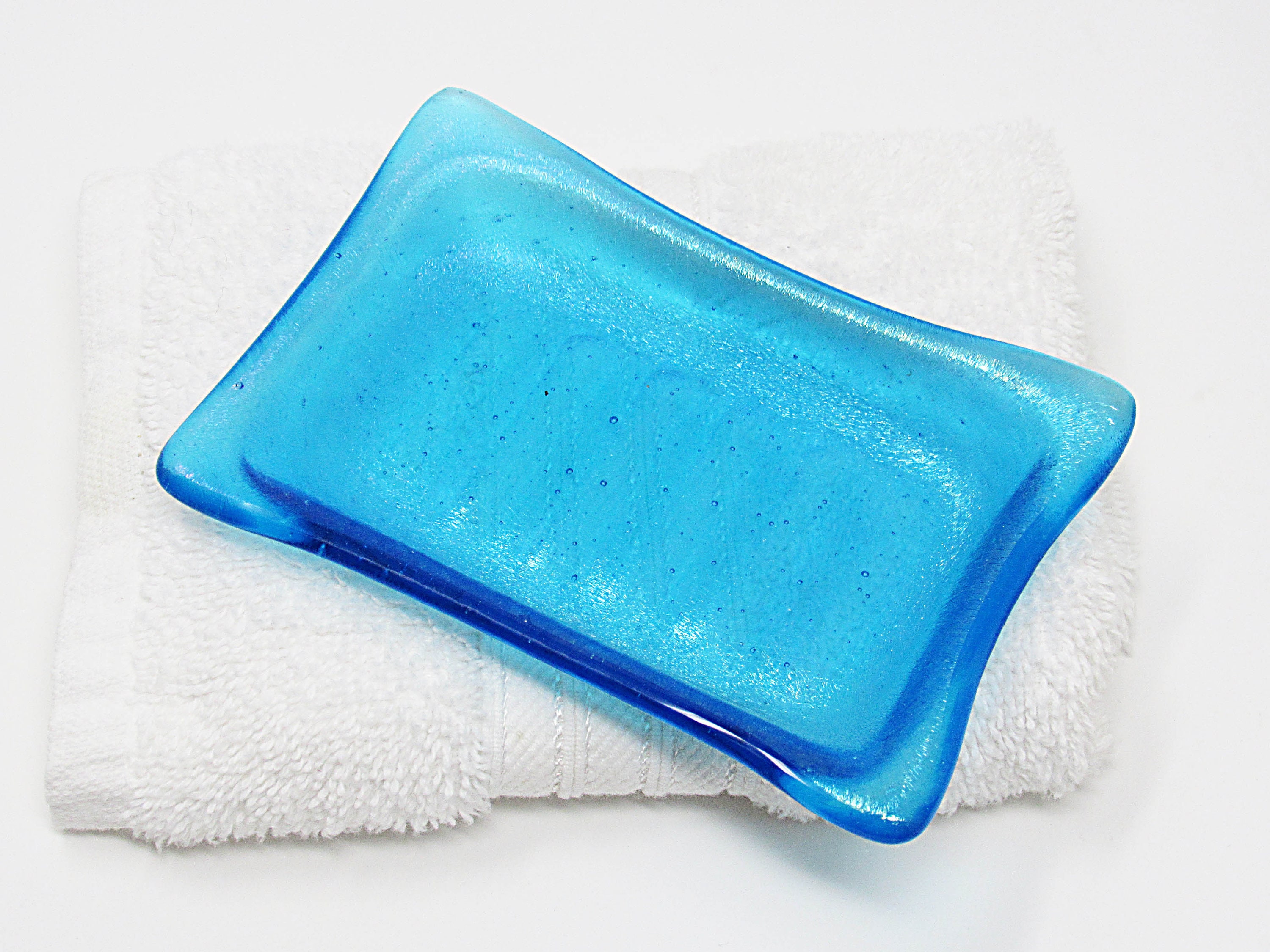Blue Fused Glass Soap Dish with Shimmering Surface for Bar Etsy