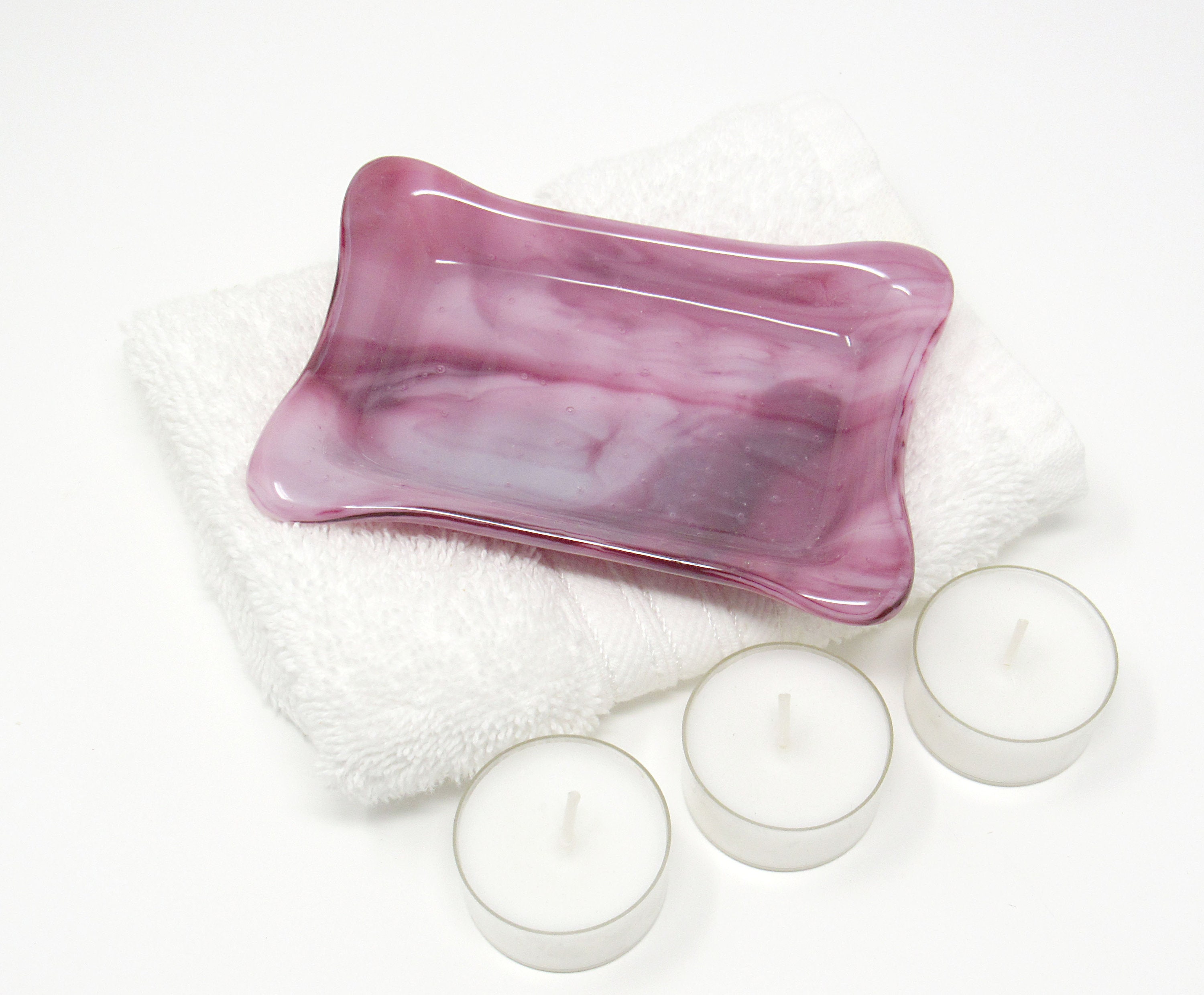 Pink Fused Glass Soap Dish With White Swirls Handmade Glass Etsy