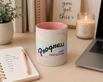 Progress Over Perfection Coffee Mug | Inspirational Gift | Positive Affirmation Mug | Self Care Cup | Motivational Mug