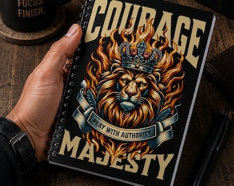 Christian Lion Journal for Men | Courage & Majesty Notebook | Pray with Authority | Faith Gift for Him | Bible Study Journal