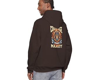 Courage Lion Christian Hoodie| Lion of Judah Shirt | Christian Men's Graphic Hoodie | Faith-Based Apparel | Biblical Courage Gift for Him