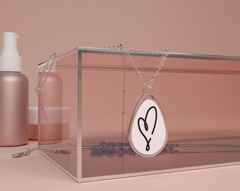 Handwritten Heart Oval Necklace | Teardrop Pendant Necklace