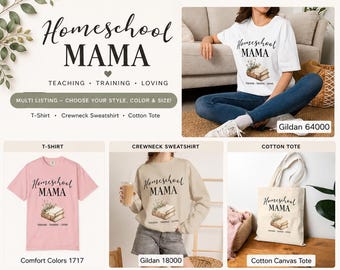 Homeschool Mama Tees, Crew Sweatshirt, Tote— Cozy Apparel & Tote for Homeschooling Moms