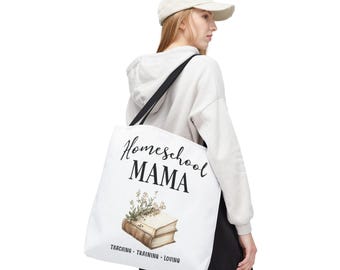 Homeschool Mama Tote Bag | Floral Books Illustration