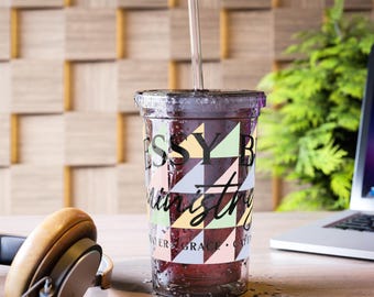 Messy Bun Ministry Acrylic Cup | Pastel Triangle Pattern