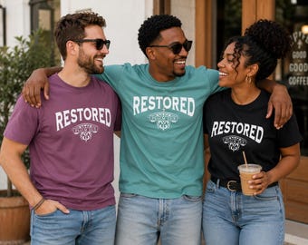 Restored Christian Comfort Colors Shirt | Psalm 23:3 Faith Tee | Unisex Garment Dyed T-Shirt | Bible Study Gift