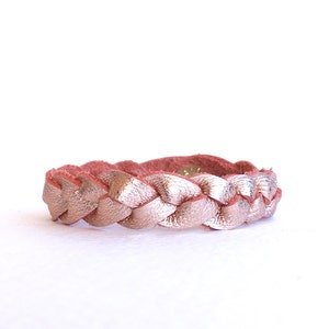 Rose Gold Leather Braided Bracelet, Braided Leather Bracelet, Essential Oil Diffuser Bracelet, Leather Cuff Bracelet, Braid Jewelry image 1