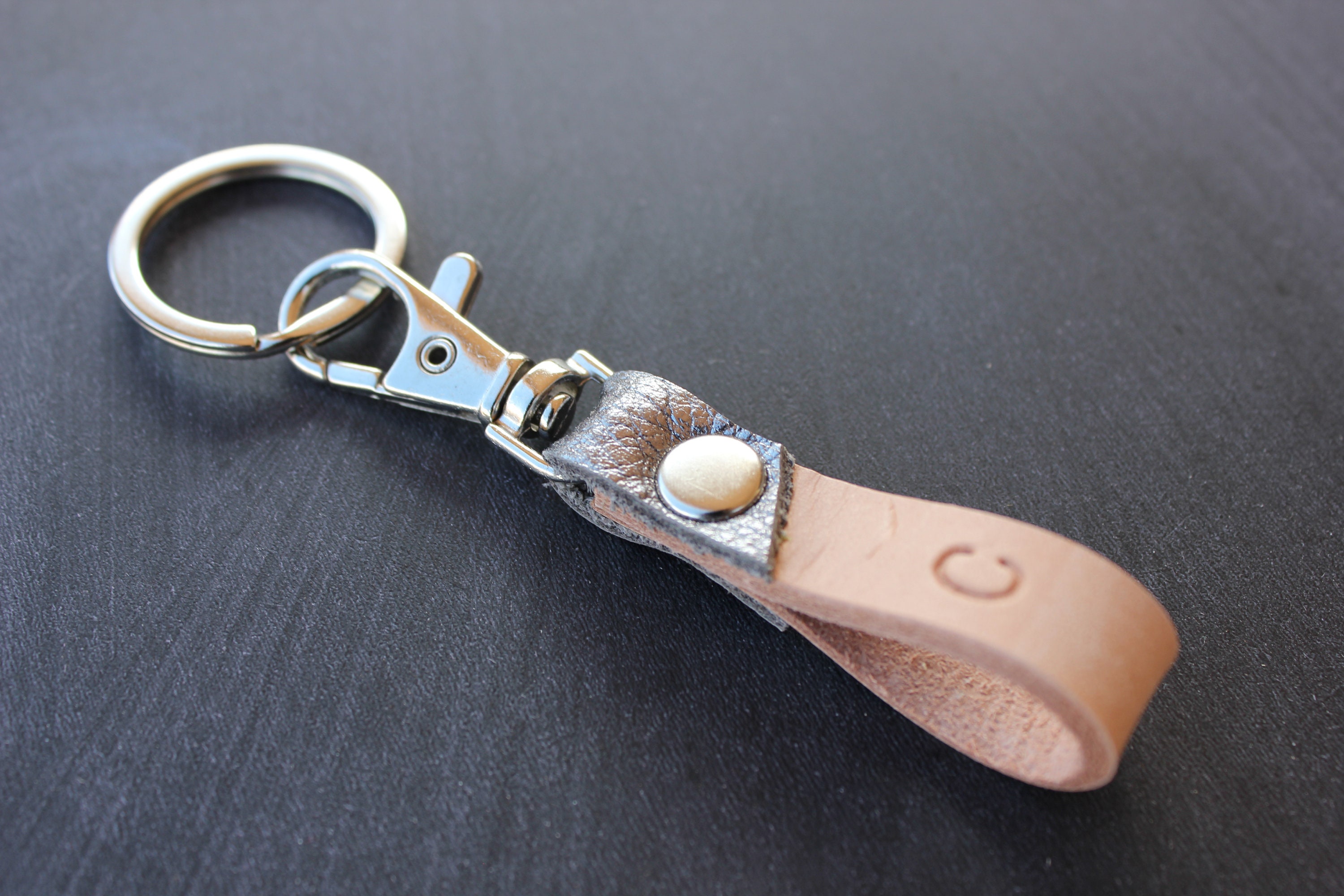 Leather Letter Keychain Mini Keyring Handstamped Leather - Etsy