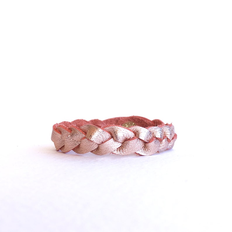 Rose Gold Leather Braided Bracelet, Braided Leather Bracelet, Essential Oil Diffuser Bracelet, Leather Cuff Bracelet, Braid Jewelry image 1