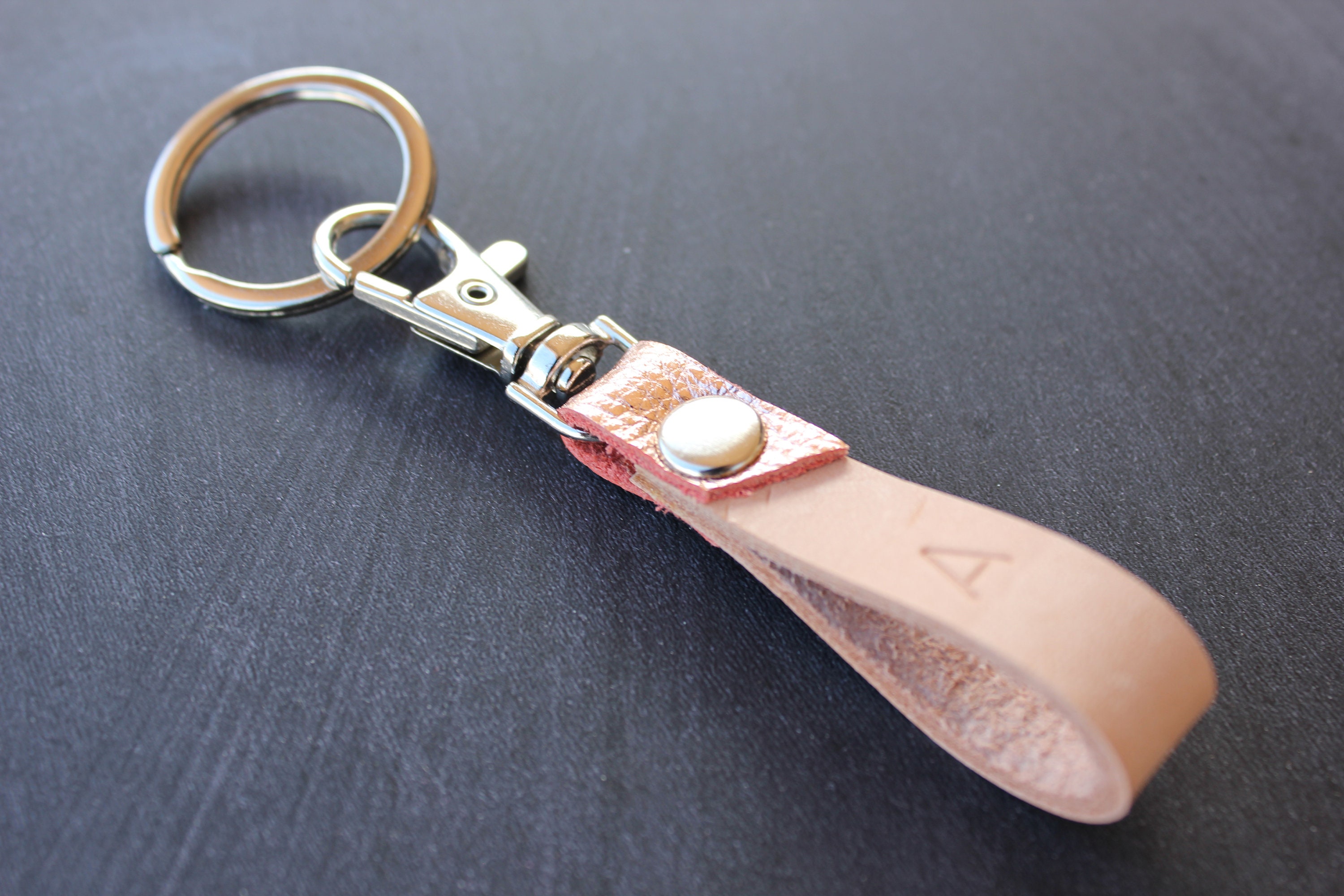 Leather Letter Keychain Mini Keyring Handstamped Leather - Etsy