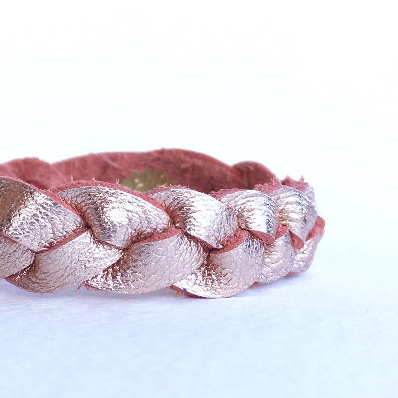 Rose Gold Leather Braided Bracelet, Braided Leather Bracelet, Essential Oil Diffuser Bracelet, Leather Cuff Bracelet, Braid Jewelry image 2