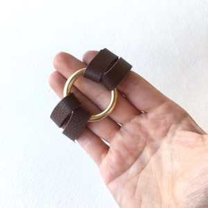 Wide Leather Cuff Bracelet, Brown Leather Wrap Bracelet, Womens Leather Bracelet, Circle Bracelet, Leather and Metal Bracelet for Women image 2