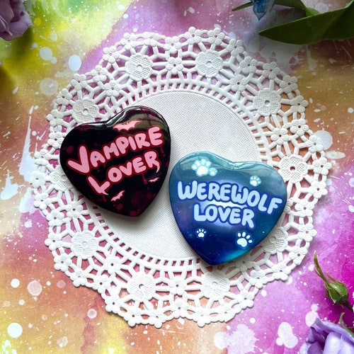 Vampire Lover Werewolf Lover Heart Button