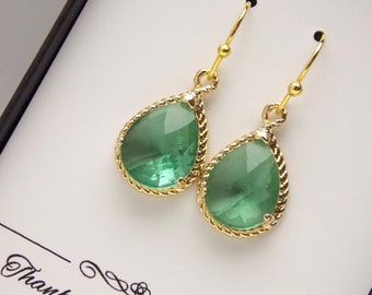 Green Bridesmaid Earrings, Gold Aqua Green Mint Chrysolite Earrings, Wedding Jewelry, Wedding Earrings, Bridesmaid Jewelry, Bridesmaid Gifts