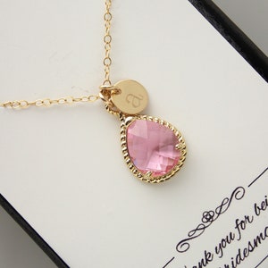 Pink Necklace, Gold Pink Pendant, Pink Bridesmaid Necklace, Initial, Rose, Letter, Gold Filled, Bridesmaid Jewelry, Pink Wedding Jewelry