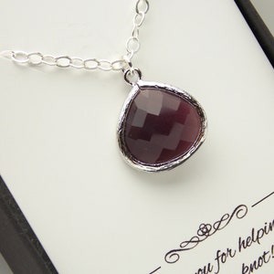 Burgundy Necklace, Bridesmaid Necklace, Bridesmaid Initial Sterling Silver Pendant, Burgundy Wedding, Bridesmaid Gifts, Burgundy Jewelry