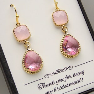 Rosa Brautjungfer Ohrringe, Rose, zartrosa, hellrosa, rosa Ohrringe, Eis rosa Ombre, Gold, rosa Hochzeitsschmuck, Schmuck, Brautjungferngeschenk