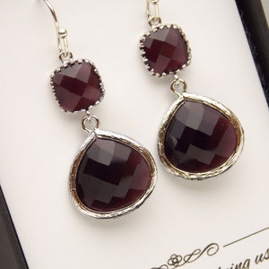 Burgundy Earrings, Silver Burgundy Earrings, Wine, Maroon, Burgundy Wedding Jewelry, Bridesmaid Earrings, Bridesmaid Gifts, Dangle, Long