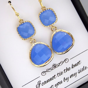 Blue Earrings, Periwinkle Earrings, Glass Gold Earrings, Bridesmaid Earrings, Bridesmaid Jewelry, Wedding Bridesmaid Gifts, Friend Gift Drop