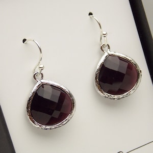 Burgundy Earrings, Silver Burgundy Earrings, Wine, Maroon, Burgundy Wedding Jewelry, Bridesmaid Earrings, Bridesmaid Gifts, Dangle, Dainty
