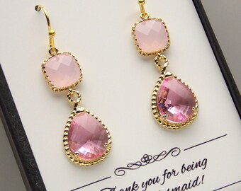 Pink Earrings, Pink Bridesmaid Earrings, Rose, Soft Pink, Pale Rose, Ice Pink Jewelry, Ombre, Gold, Pink Wedding Jewelry, Bridesmaid Gift